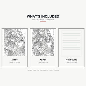 What's included — an A4 PDF and an A3 PDF of the York map, plus a print guide, instant download