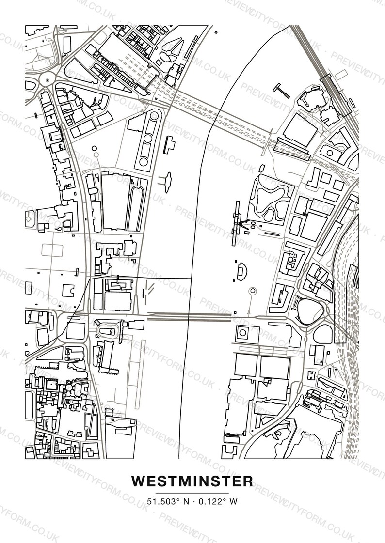 A blank page from the London colour-in map pack — clean black outlines of real streets and buildings, ready to colour