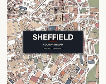 Sheffield Map Colouring Page | Printable City Map Wall Art | Instant Download A4 A3 PDF | Adult Colouring