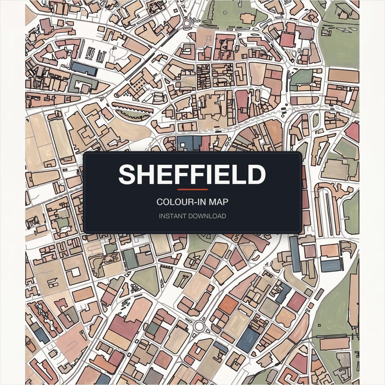 Sheffield colour-in map — printable city map, instant download
