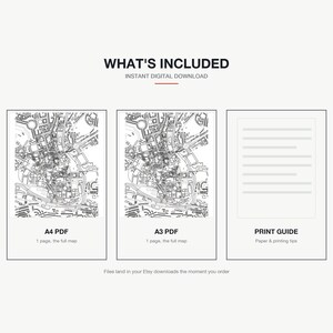 What's included — an A4 PDF and an A3 PDF of the Bath map, plus a print guide, instant download