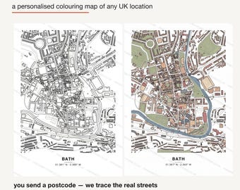 Personalised Colouring Map Any UK Location, Custom Street Map Colouring Page, Printable A4 A3 Pdf, New Home Gift, Made to Order Download