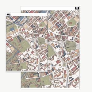 The Birmingham colour-in map pack shown at A4 and A3 — the same 3 real areas, printable at either size