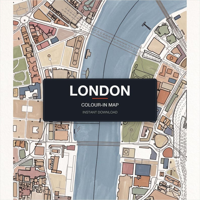 London colour-in map — printable city map, instant download