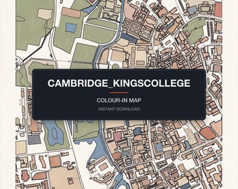 Cambridge Map Colouring Page | Printable City Map Wall Art | Instant Download A4 A3 PDF | Adult Colouring