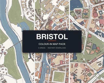 Bristol Colour-In Map Pack, 3 Real Bristol Areas, Clifton Village Harbourside Redcliffe, Instant Digital Download A4 A3