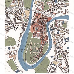Durham colour-in map coloured by hand, Gouache example — the map prints blank for you to colour