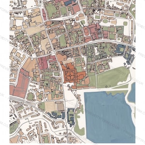 Oxford_radcliffesquare colour-in map coloured by hand, Gouache example — the map prints blank for you to colour