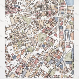 Sheffield colour-in map coloured by hand, Coloured pencil example — the map prints blank for you to colour