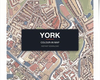 York Map Colouring Page | Printable City Map Wall Art | Instant Download A4 A3 PDF | Adult Colouring