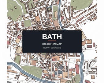 Bath Map Colouring Page | Printable City Map Wall Art | Instant Download A4 A3 PDF | Adult Colouring