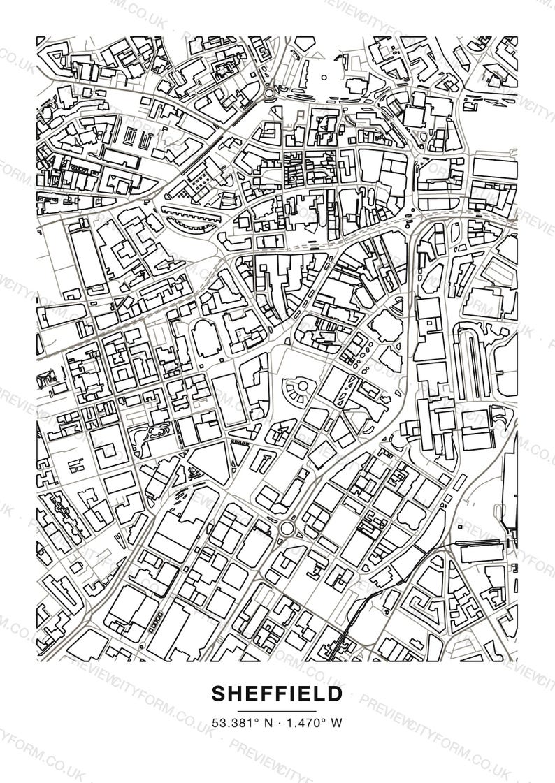 Sheffield colour-in map — this is what you download, a blank printable outline to colour yourself