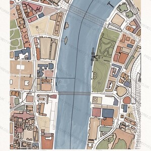 London colour-in map coloured by hand, Gouache example — the map prints blank for you to colour
