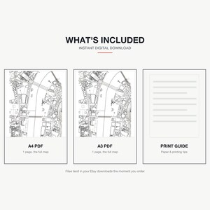 What's included — an A4 PDF and an A3 PDF of the London map, plus a print guide, instant download
