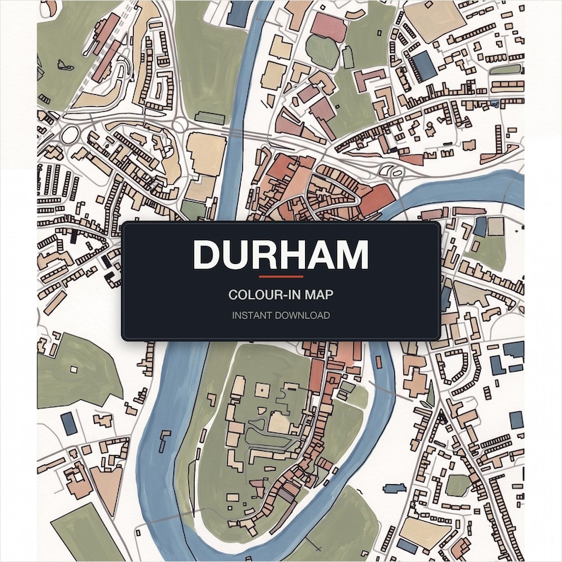Durham colour-in map — printable city map, instant download