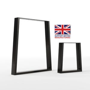 May include: Two black metal table legs with a slanted, angled design. The larger leg is approximately 76 cm tall and the smaller leg is approximately 46 cm tall.  Support British Manufacturing.