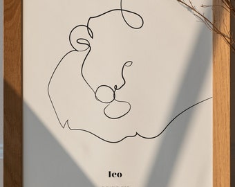 Leo Zodiac Print Art Digital Download Poster & Birthday Card Sizes