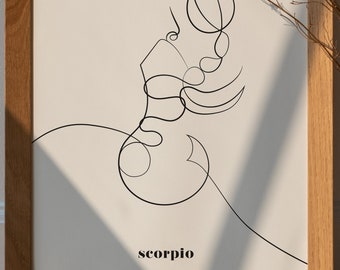 Scorpio Zodiac Print Art Digital Download Poster & Birthday Card Sizes