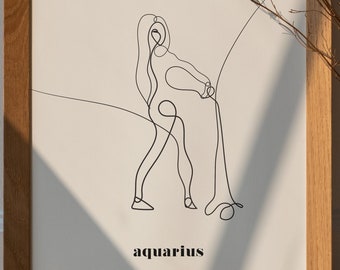 Aquarius Zodiac Print Art Digital Download Poster & Birthday Card Sizes