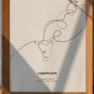 Capricorne zodiaque impression d'art en téléchargement numérique, dimensions de l'affiche et de la carte d'anniversaire
