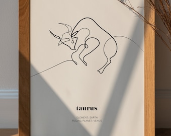 Taurus Zodiac Print Art Digital Download Poster & Birthday Card Sizes