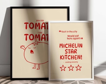 Set of 2 Kitchen Poster Prints | Michelin Star | Digital Download
