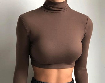 brown cropped turtleneck
