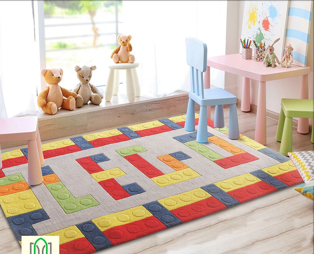 Hand Tufted Lego Rug for Kids Room Woolen Area Rugs Etsy