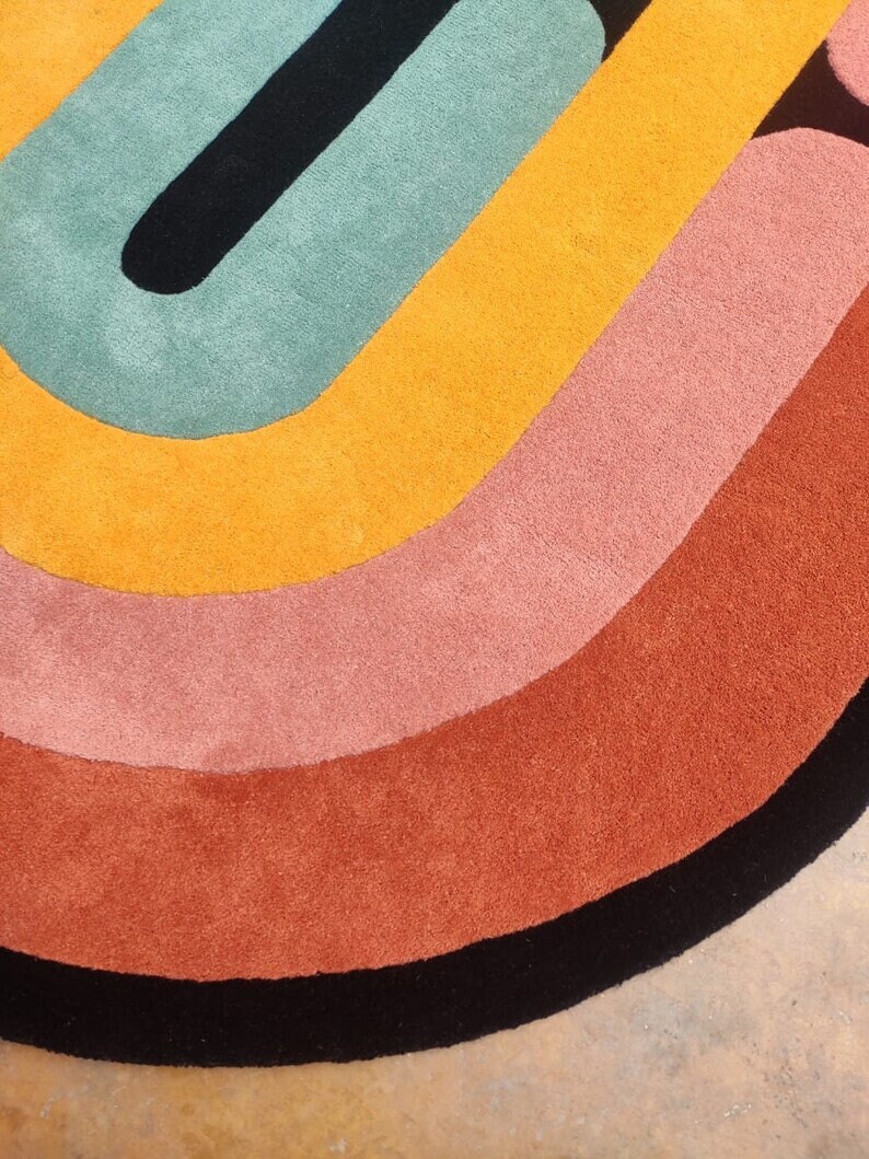 Hand Tufted Oval Area Rug Pure New Zealand Wool Anti Skid Etsy