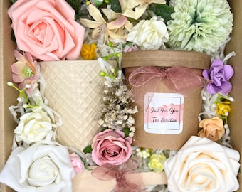 Pamper gift box Twinings tea selction with mug and flowers/ herbal tea mug hamper/ birthday gift / tea lovers/ personalized gift