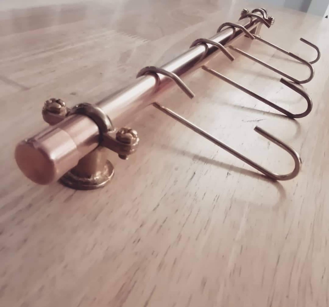 Copper & Brass Utensil Rail Holder with Solid Brass hooks. Etsy