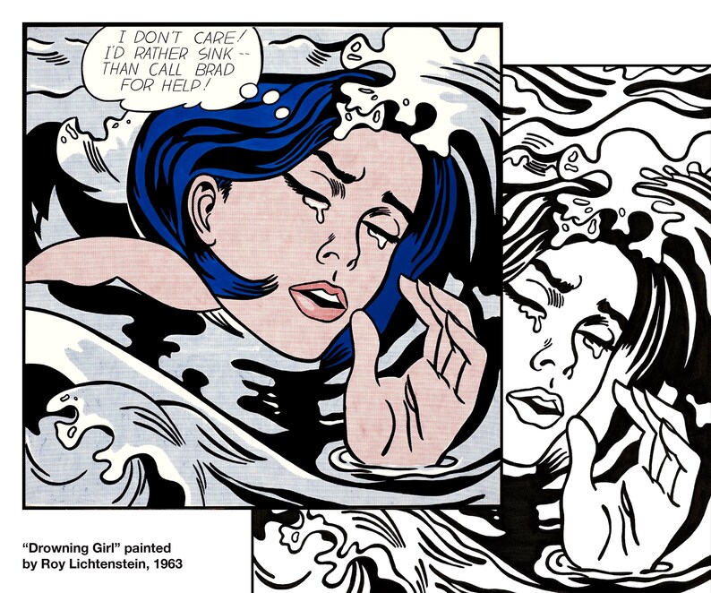 Drowning Girl Roy Lichtenstein Pop Art Famous Artist Coloring Page Drowning girl roy lichtenstein pop art famous artist coloring page