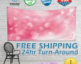 Pink Heart Backdrop Banner, event, celebration, party, wedding, picture, valentine, bridal, baby shower, birthday, wall, theme, pink, heart