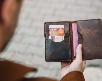 Cartera de cuero personalizada para pasaporte / Cartera de viaje personalizada / Titulares de tarjetas grabadas / Cartera XL / Cartera larga delgada para hombres y mujeres