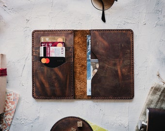 Cartera de cuero personalizada para pasaporte / Cartera de viaje personalizada / Titulares de tarjetas grabadas / Cartera XL / Cartera larga delgada para hombres y mujeres