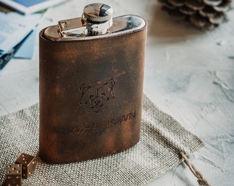 Personalized Leather Flask | Engraved Groomsmen Flask | Custom Monogrammed Flask | Personalized Leather Hip Flask | Best Man Flask Gifts