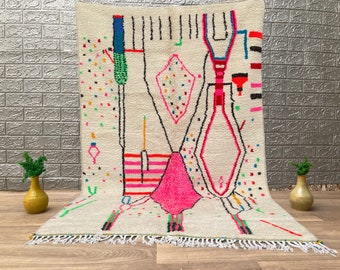 MAGNIFIQUE tapis en laine multicolore - tapis marocain noué à la main - tapis marocain - décoration de sol marocaine faite main - tapis de salon - tapis Beni ourain