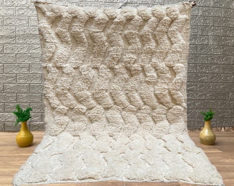 Incroyable tapis marocain, tapis marocain noué à la main, décoration de maison blanche faite main, authentique tapis marocain, tapis Beni Ourain noué à la main personnalisé