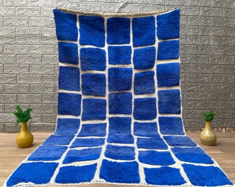 Authentique tapis marocain, tapis personnalisés, carpettes, tapis pour chambre à coucher, tapis à carreaux, tapis berbère à carreaux bleus, tapis de salon confortable