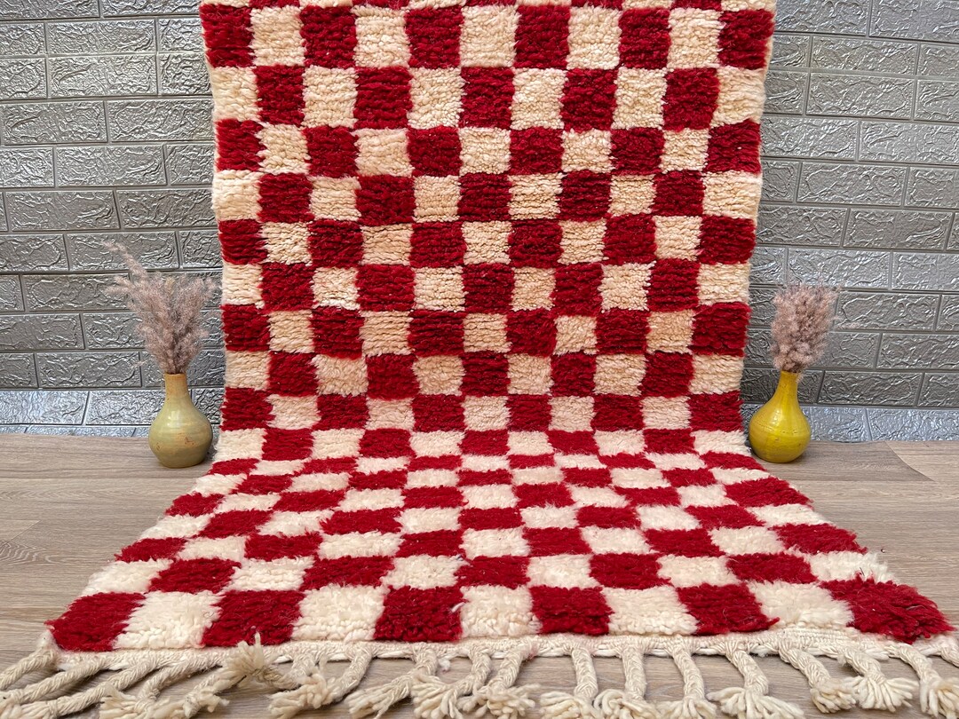 CHECKERED RUG Red 3x5 , Checkerboard Rug, Funky Rug, Moroccan Rug, Area