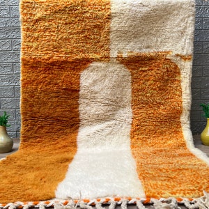 Woven Moroccan Rug, Soft Beni Ourain, Custom moroccan rug, Orange Boho Rug, Beni Ourain Sheep Wool Rug, morrocan vloerkleed