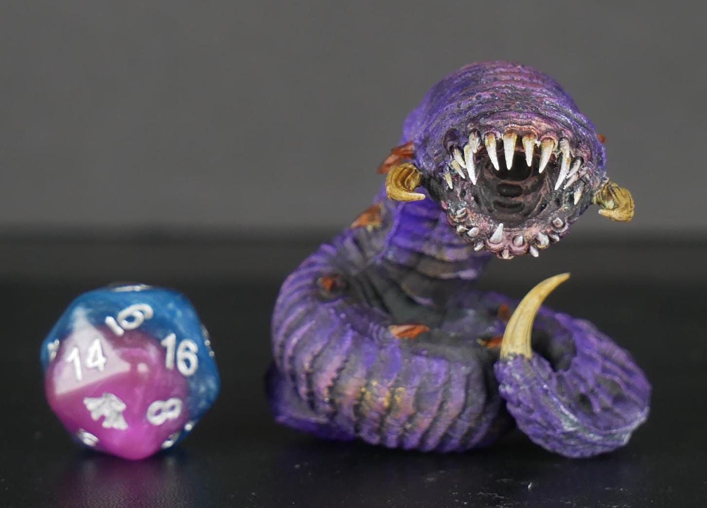 Hand painted medium Purple Worm miniature | TTRPG | DND | Pathfinder