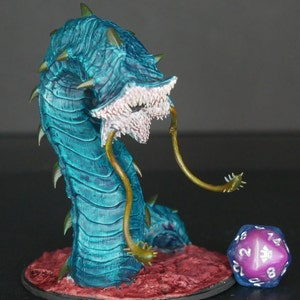 Hand Painted Azure Sand Worm miniature (large) | TTRPG | RPG | DND