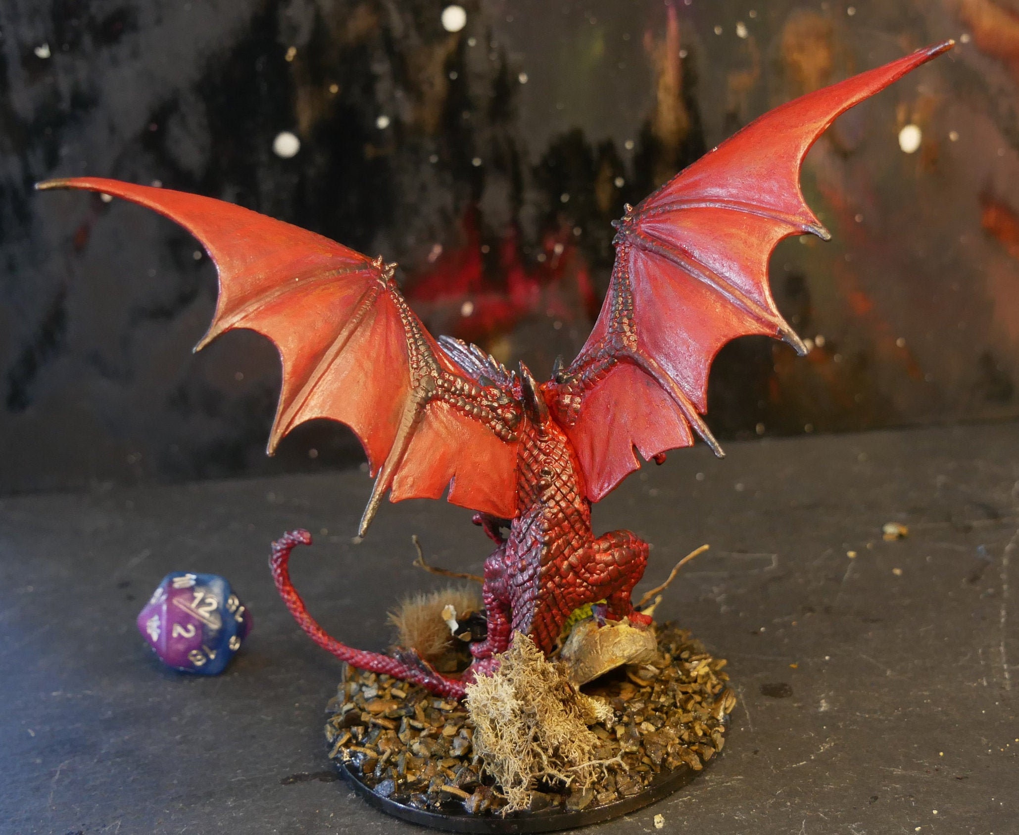 Custompainted Rampaging Young Red Dragon Miniature TTRPG Mini