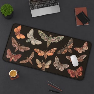Moth Desk Mat | Cottagecore Desk Mat | Dark Academia Aesthetic Desk Accessory | Large Moth Gaming Mouse Pad | Goblincore Desk Mat