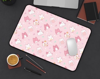 Tappetino da scrivania per gatti carino / Tappetino da scrivania Kawaii / Tappetino per mouse da gioco XXL / Tappetino da scrivania rosa / Pad da scrivania ampio giapponese