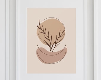 Neutral Boho Wall Art Print | Boho Moon Sun Poster | Boho Floral Wall Decor