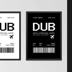 Tarjeta de embarque personalizada, código de aeropuerto, billete de avión, póster de lugar favorito, regalo de póster de impresión personalizada *Marco no incluido*