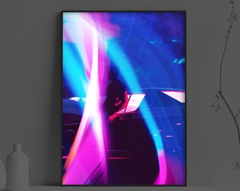 Vaporwave Art Poster | Futuristic Purple Blue Neon Synthwave Car Print | Vaporwave Wall Art | Retrowave Game Room Decor