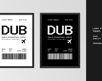 Tarjeta de embarque personalizada, código de aeropuerto, billete de avión, póster de lugar favorito, regalo de póster de impresión personalizada *Marco no incluido*